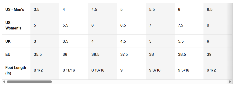 Size chart